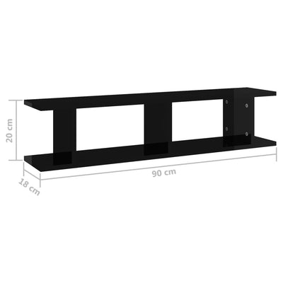 Wall Shelves 2 pcs High Gloss Black 90x18x20 cm Engineered Wood Payday Deals