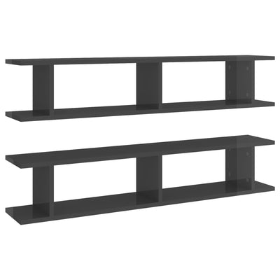 Wall Shelves 2 pcs High Gloss Grey 105x18x20cm Engineered Wood Payday Deals