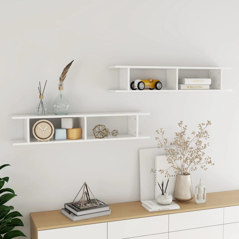 Wall Shelves 2 pcs High Gloss White 105x18x20cm Engineered Wood Payday Deals