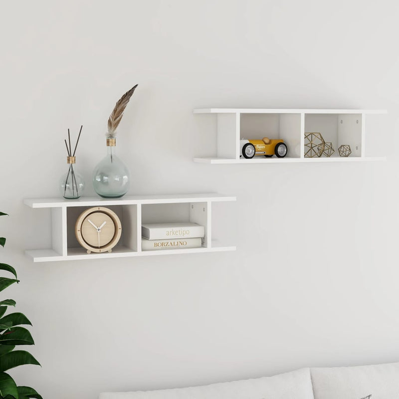 Wall Shelves 2 pcs High Gloss White 75x18x20 cm Engineered Wood Payday Deals