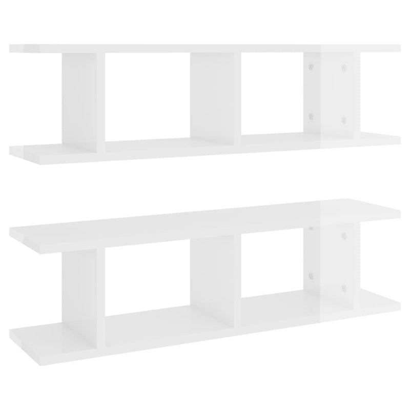 Wall Shelves 2 pcs High Gloss White 75x18x20 cm Engineered Wood Payday Deals