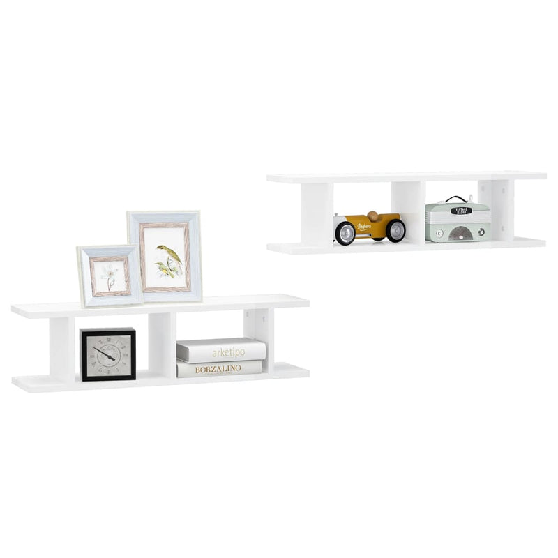Wall Shelves 2 pcs High Gloss White 75x18x20 cm Engineered Wood Payday Deals