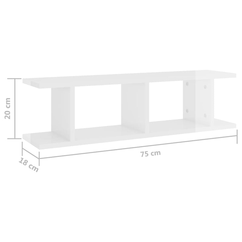 Wall Shelves 2 pcs High Gloss White 75x18x20 cm Engineered Wood Payday Deals
