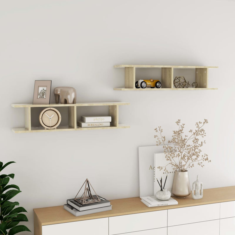 Wall Shelves 2 pcs Sonoma Oak 90x18x20 cm Engineered Wood Payday Deals