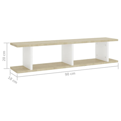 Wall Shelves 2 pcs White and Sonoma Oak 90x18x20 cm Engineered Wood Payday Deals
