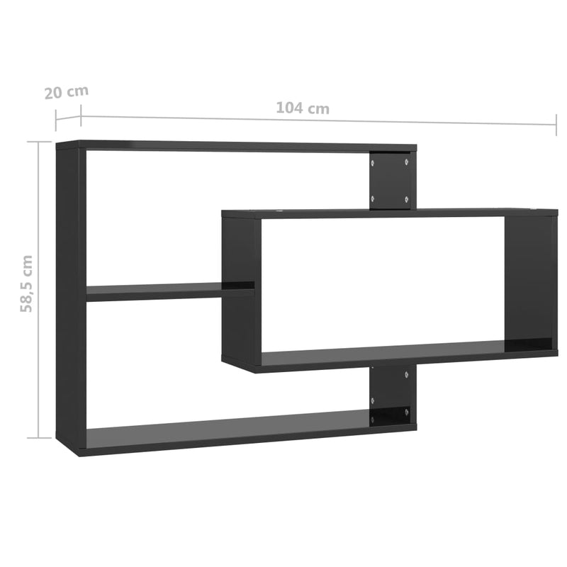 Wall Shelves High Gloss Black 104x20x58.5 cm Engineered Wood Payday Deals