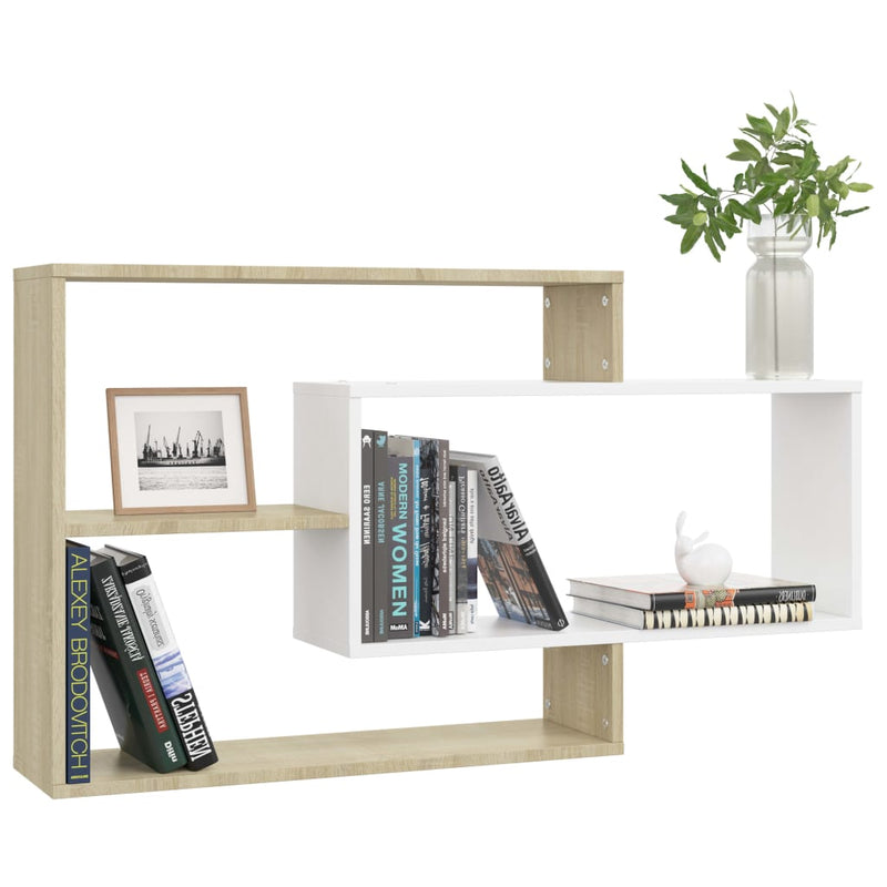 Wall Shelves White and Sonoma Oak 104x20x58.5 cm Engineered Wood Payday Deals