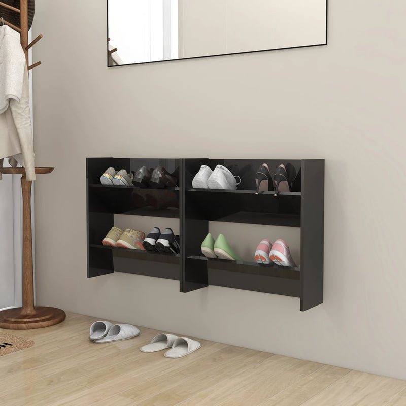 Wall Shoe Cabinets 2 pcs High Gloss Black 60x18x60 cm Engineered Wood Payday Deals