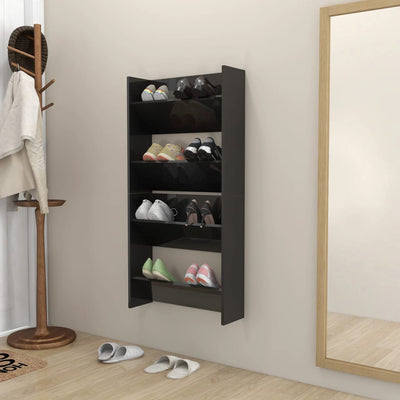 Wall Shoe Cabinets 2 pcs High Gloss Black 60x18x60 cm Engineered Wood Payday Deals