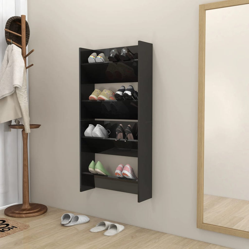 Wall Shoe Cabinets 2 pcs High Gloss Black 60x18x60 cm Engineered Wood Payday Deals