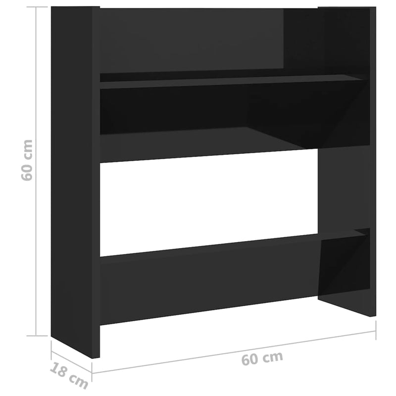 Wall Shoe Cabinets 2 pcs High Gloss Black 60x18x60 cm Engineered Wood Payday Deals