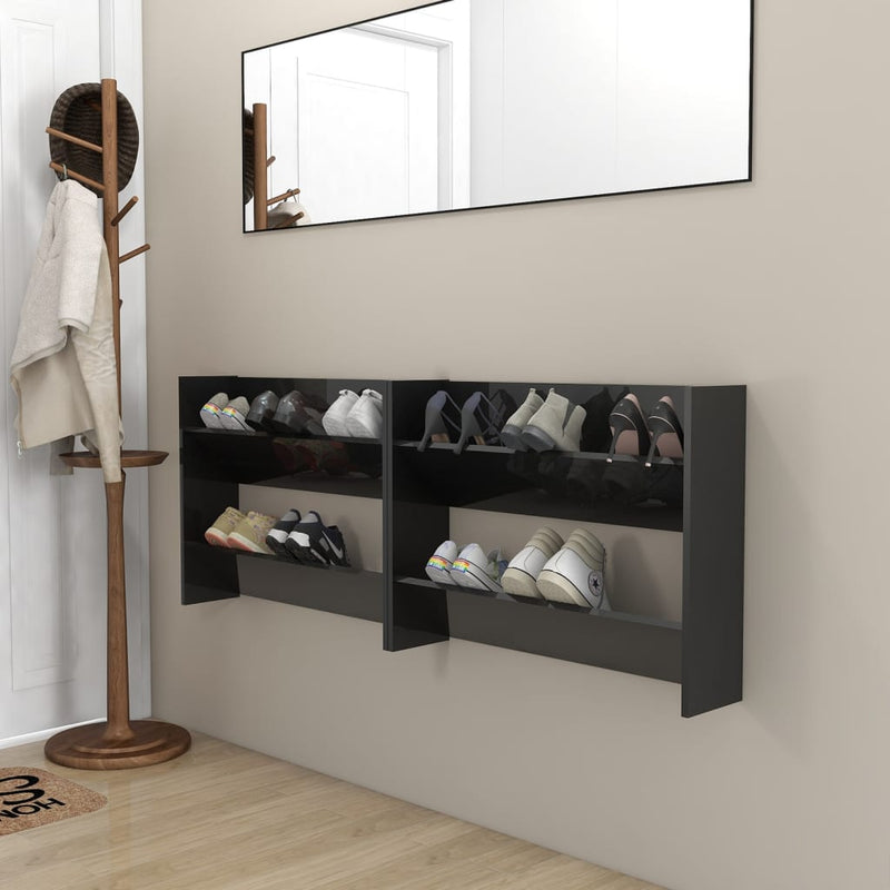 Wall Shoe Cabinets 2 pcs High Gloss Black 80x18x60 cm Engineered Wood Payday Deals