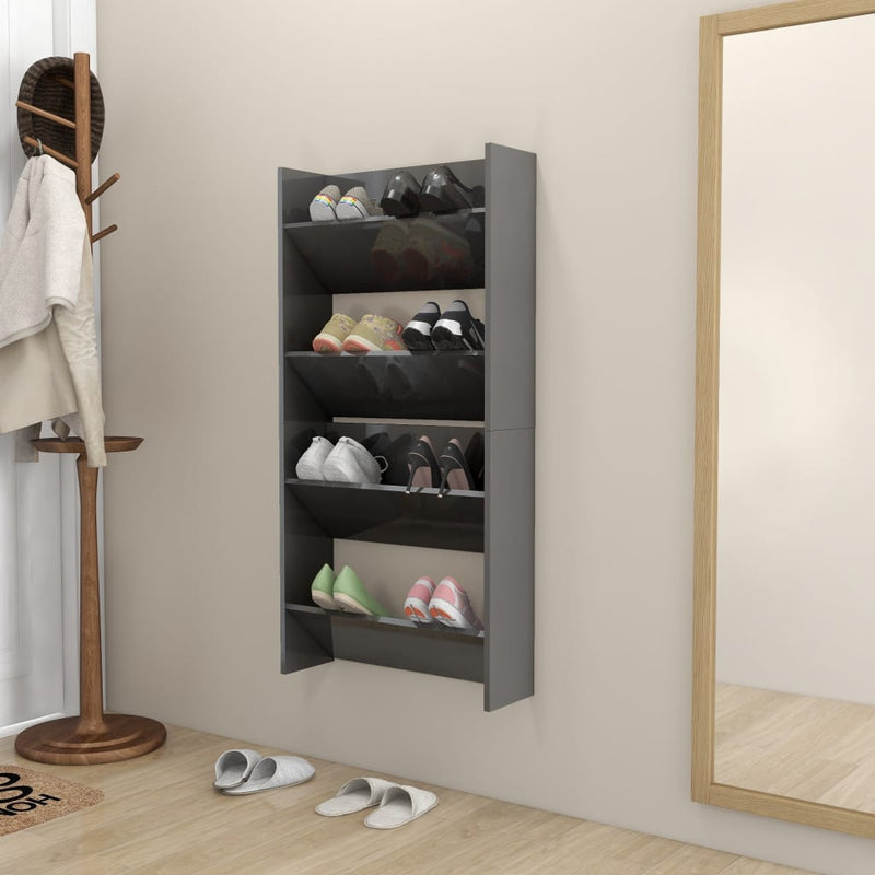 Wall Shoe Cabinets 2 pcs High Gloss Grey 60x18x60 cm Engineered Wood Payday Deals