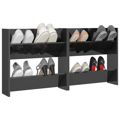Wall Shoe Cabinets 2 pcs High Gloss Grey 60x18x60 cm Engineered Wood Payday Deals