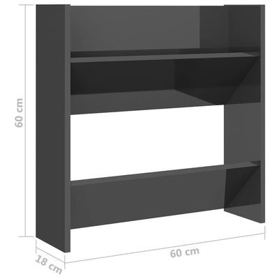 Wall Shoe Cabinets 2 pcs High Gloss Grey 60x18x60 cm Engineered Wood Payday Deals