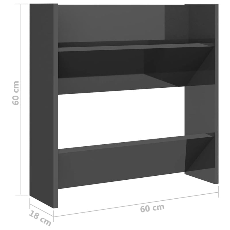 Wall Shoe Cabinets 2 pcs High Gloss Grey 60x18x60 cm Engineered Wood Payday Deals