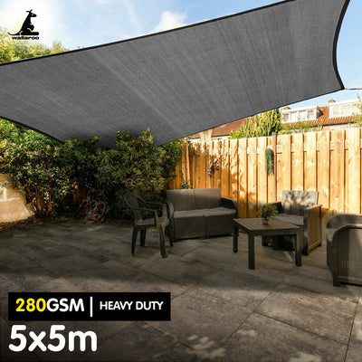Wallaroo 280gsm Outdoor Square Sun Shade Sail Canopy Grey - 5m X 5m Payday Deals