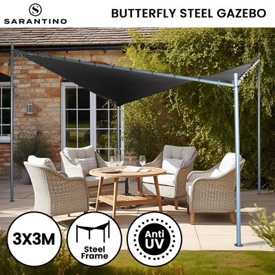 Wallaroo 3x3m Butterfly Steel Gazebo - Charcoal Payday Deals