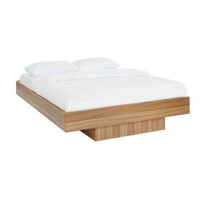 Walnut Oak Wood Floating Bed Base Queen Payday Deals