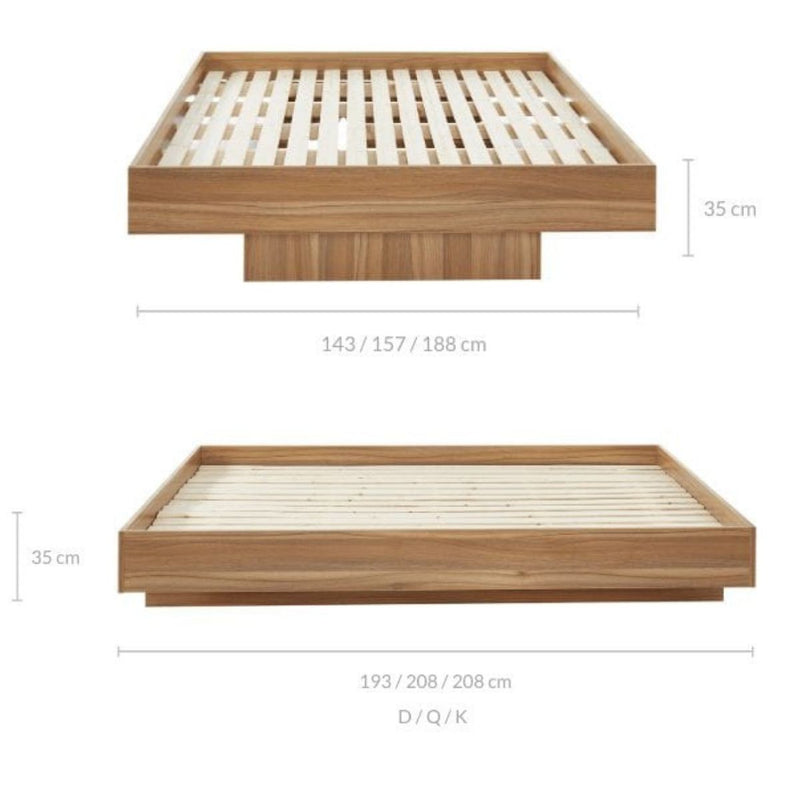 Walnut Oak Wood Floating Bed Base Queen Payday Deals