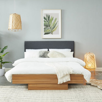 Walnut Oak Wood Floating Bed Frame Queen Payday Deals