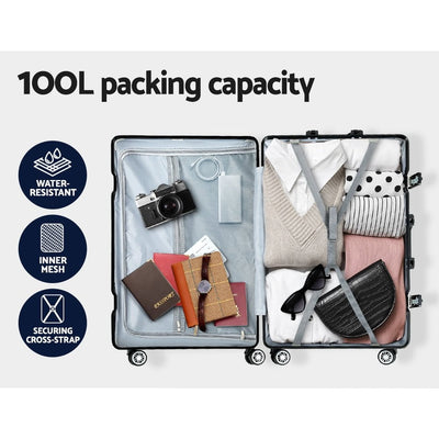 Wanderlite 28" Luggage Trolley Travel Suitcase Set TSA Hard Case Lightweight Aluminum Black Payday Deals