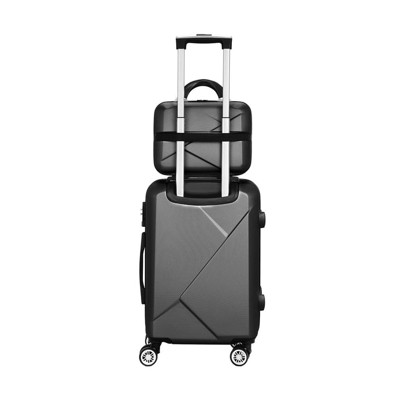 Wanderlite 2pc Luggage 12" 20" Trolley Travel Suitcase Storage Carry On TSA Lock Black Payday Deals