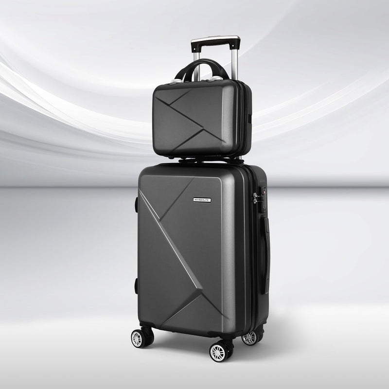 Wanderlite 2pc Luggage 12" 20" Trolley Travel Suitcase Storage Carry On TSA Lock Black Payday Deals