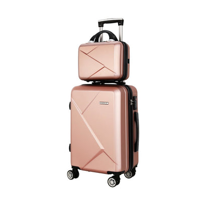 Wanderlite 2pc Luggage 12" 20" Trolley Travel Suitcase Storage Carry On TSA Lock Rose Gold Payday Deals
