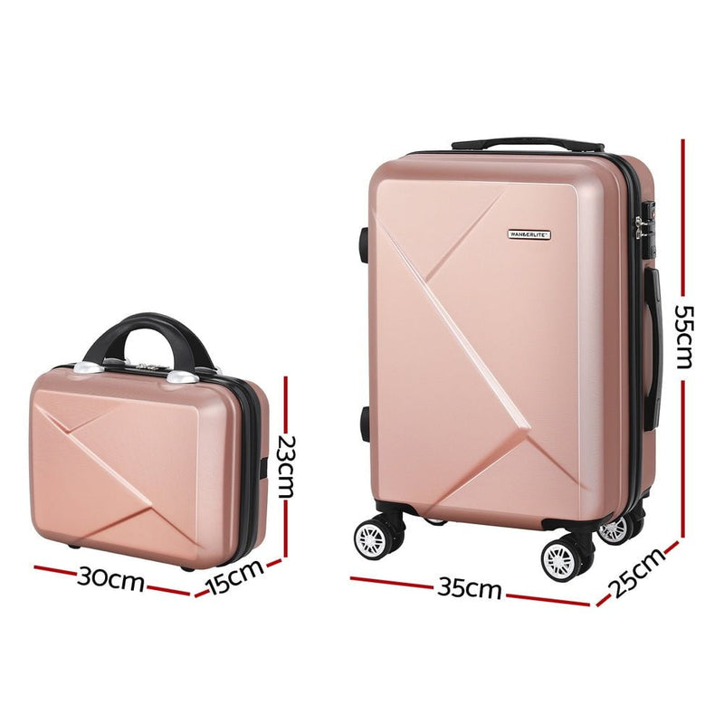 Wanderlite 2pc Luggage 12" 20" Trolley Travel Suitcase Storage Carry On TSA Lock Rose Gold Payday Deals