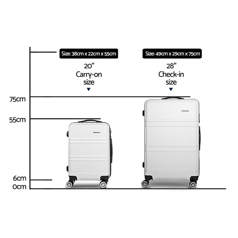 Wanderlite 2pc Luggage Trolley Set Suitcase Travel TSA Hard Case White Payday Deals