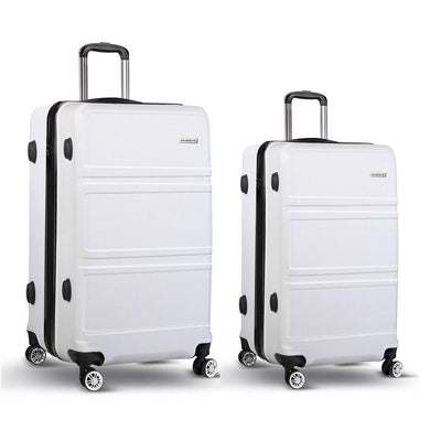 Wanderlite 2pc Luggage Trolley Set Suitcase Travel TSA Hard Case White Payday Deals