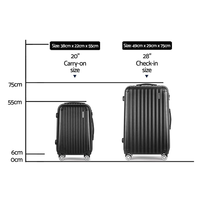 Wanderlite 2pcs Luggage Trolley Set Travel Suitcase Hard Case Carry On Bag Black Payday Deals