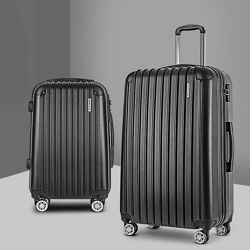 Wanderlite 2pcs Luggage Trolley Set Travel Suitcase Hard Case Carry On Bag Black Payday Deals