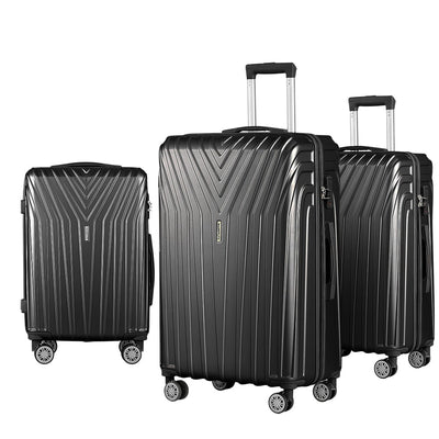 Wanderlite 3pc Luggage 20'' 24'' 28'' Trolley Suitcase Sets Travel TSA Hard Case Lightweight Black Payday Deals