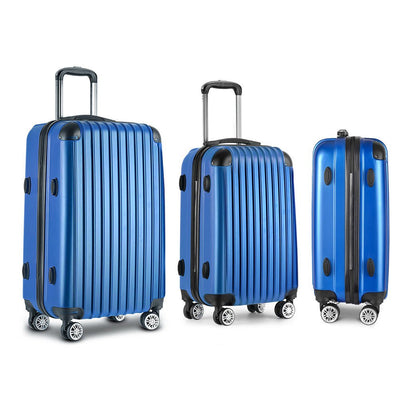 Wanderlite 3pcs Luggage Trolley Set Travel Suitcase Hard Case Carry On Bag Blue Payday Deals
