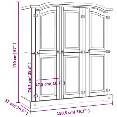 Wardrobe Mexican Pine Corona Range 3 Doors Payday Deals