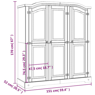 Wardrobe Mexican Pine Corona Range 3 Doors White Payday Deals