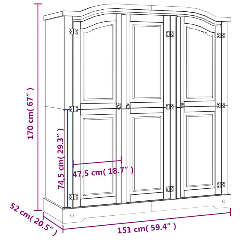 Wardrobe Mexican Pine Corona Range 3 Doors White Payday Deals