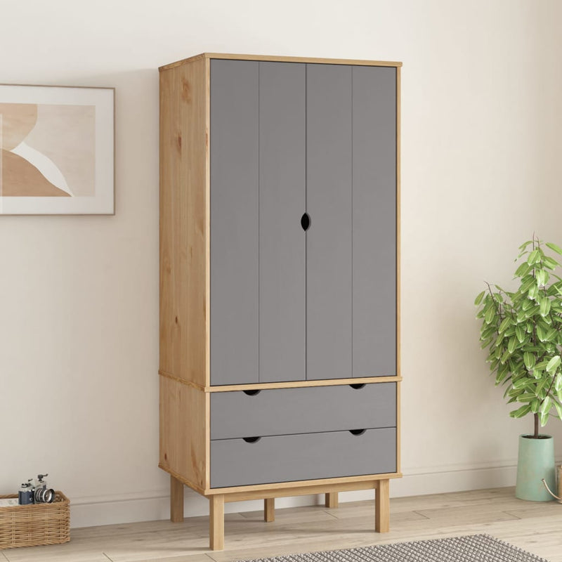 Wardrobe OTTA Brown and Grey 76.5x53x172 cm Solid Wood Pine Payday Deals