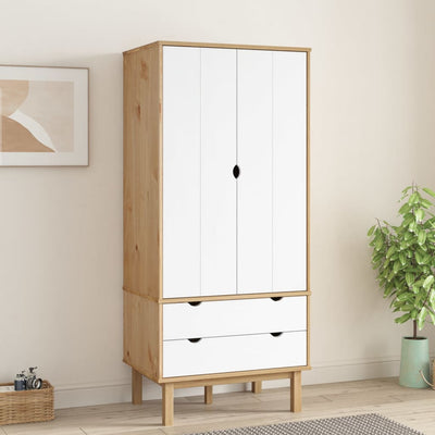 Wardrobe OTTA Brown and White 76.5x53x172 cm Solid Wood Pine Payday Deals