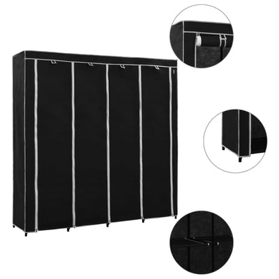 Wardrobe with 4 Compartments Black 175x45x170 cm Payday Deals