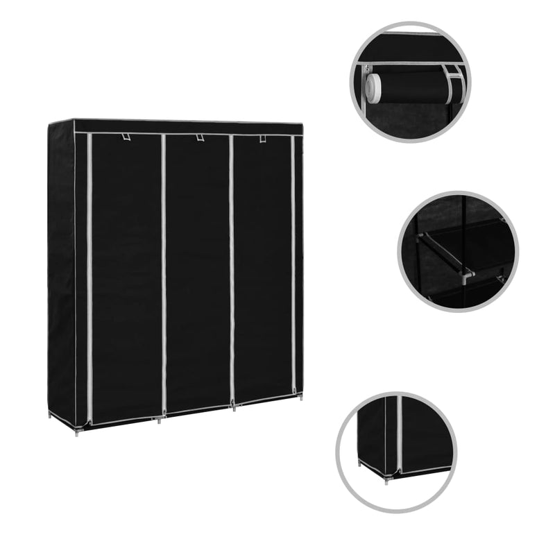 Wardrobe with Compartments and Rods Black 150x45x175 cm Fabric Payday Deals