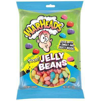 Warheads Sour Jelly Beans 1kg Bag Family Pack Lollies Favourites