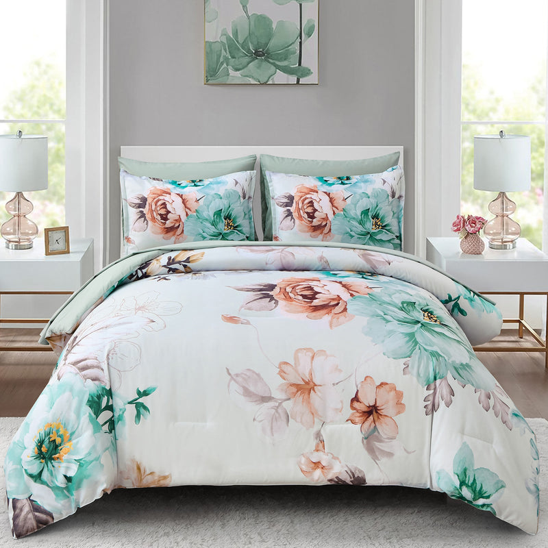 Warm Floral Comforter Set, King Size, Cozy Quilted Bedding with Pillowcases Payday Deals