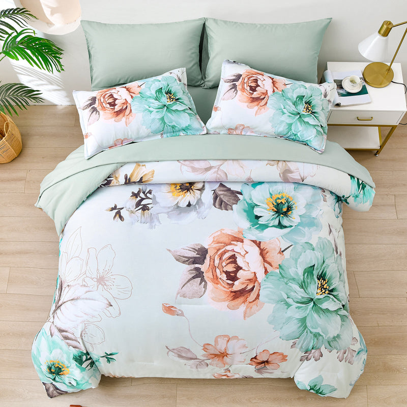 Warm Floral Comforter Set, King Size, Cozy Quilted Bedding with Pillowcases Payday Deals