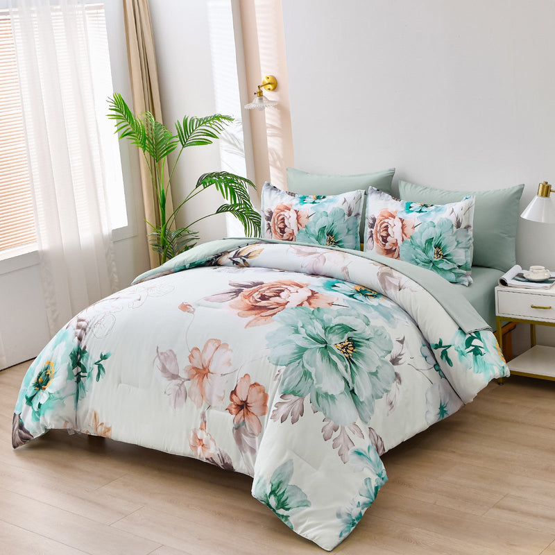 Warm Floral Comforter Set, King Size, Cozy Quilted Bedding with Pillowcases Payday Deals