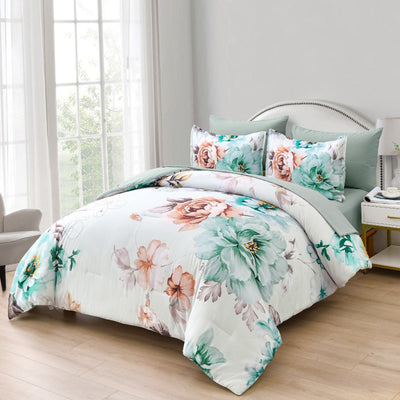 Warm Floral Comforter Set, King Size, Cozy Quilted Bedding with Pillowcases Payday Deals