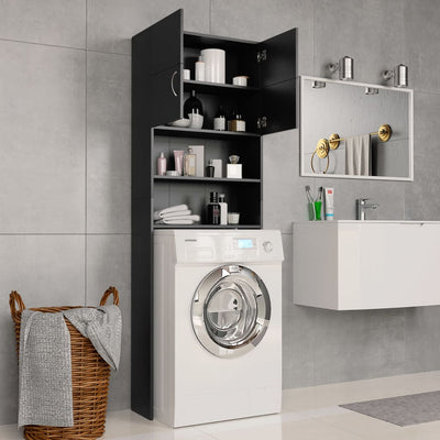 Washing Machine Cabinet Black 64x25.5x190 cm Engineered Wood Payday Deals