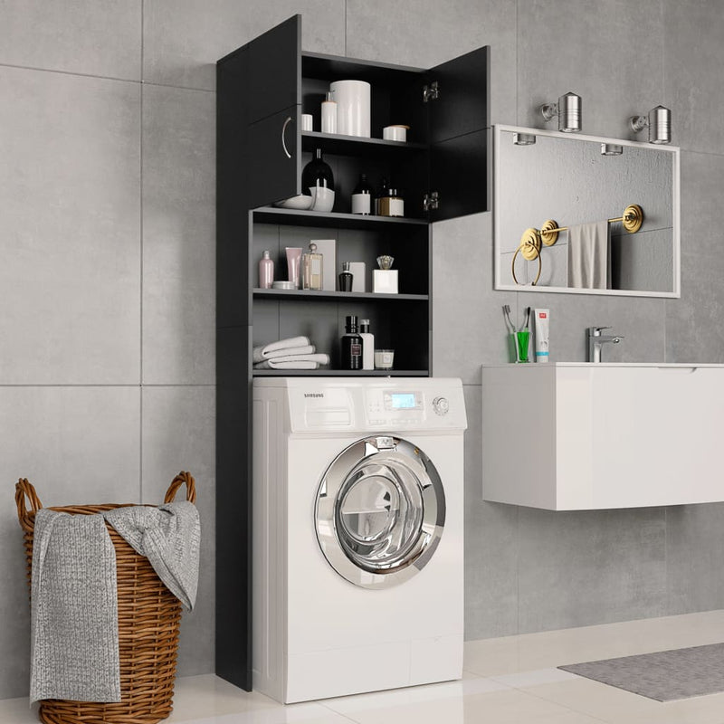Washing Machine Cabinet Black 64x25.5x190 cm Engineered Wood Payday Deals
